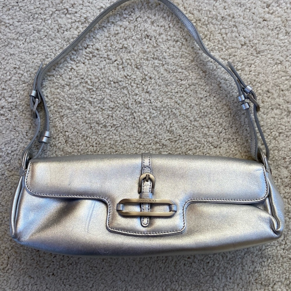 Y2K Jimmy Choo Silver Metallic Leather Purse